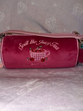 Juicy Couture Pink Velvet 'Spill the Juicy Tea' Cylinder Mini Bag